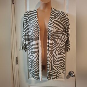 Chico's NWT  Sz 3  Open Front Cardigan - Olive & White